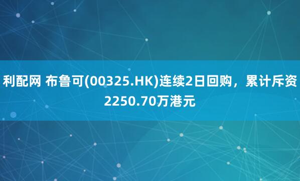 利配网 布鲁可(00325.HK)连续2日回购，累计斥资2250.70万港元