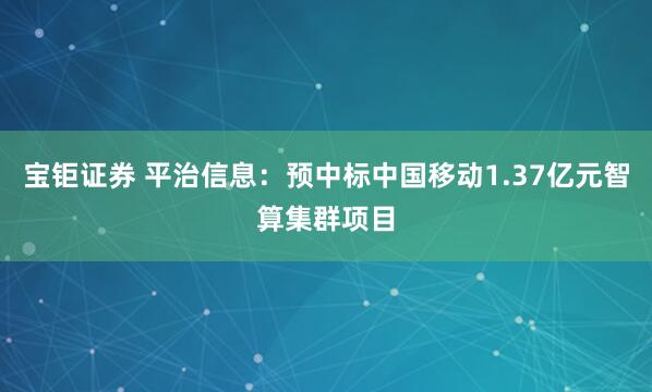 宝钜证券 平治信息：预中标中国移动1.37亿元智算集群项目